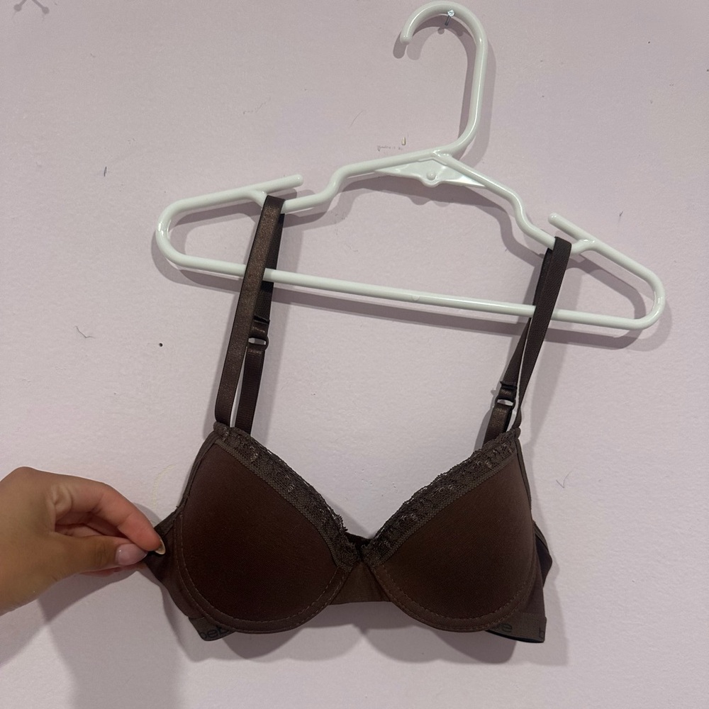 bebe Dark Brown Lace Trim Bra